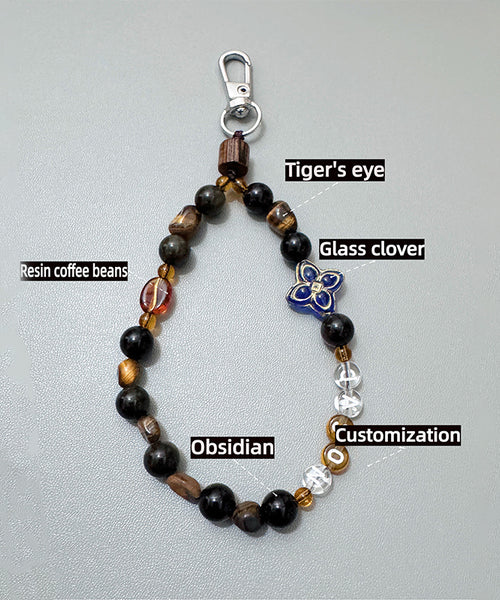 Tiger's Eye Phone Charm, Protection Stone Strap, Confidence Booster Jewelry, Wealth & Luck Crystal| Custom Name Beaded Phone Chain | Lucky Charm Gift for Her
