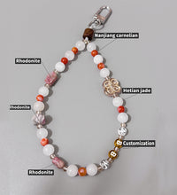Rhodonit-Handyanhänger, rosa Kristall-Handykette, Edelstein für Selbstliebe, Heilstein für das Herz, Valentinstagsgeschenk, Geschenk für die beste Freundin, Geschenk für Selbstliebe