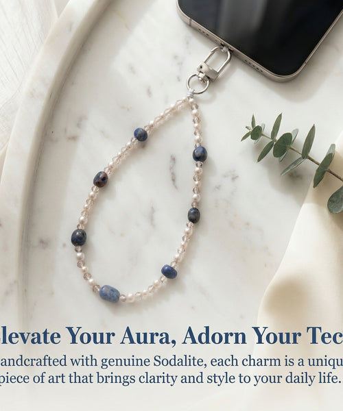 Lapis Lazuli Phone Charm, Royal Blue Stone Strap, Wisdom & Truth Crystal, Third Eye Chakra Stone Natural Sodalite Energy Phone Charm  Find Your Inner Calm  The power of rationality Anxiety relief / Alleviating anxiety Enhancing insight and intuition
