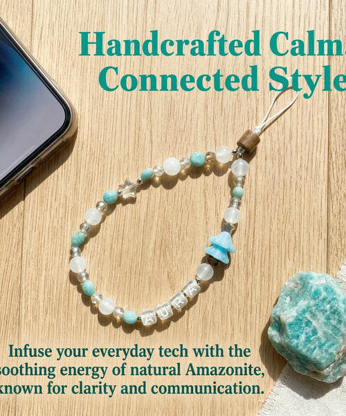 Amazonite Phone Strap, Soothing Crystal Charm, Hope Stone Jewelry, Anti-EMF Phone Accessory, gift for creative professionals, student exam luck gift